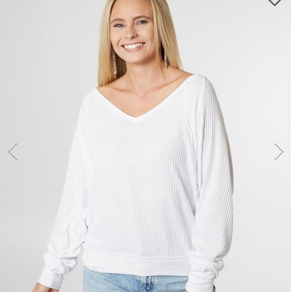 Free people BOHO Santa Clara vneck thermal white top long sleeves Medium - Picture 4 of 11